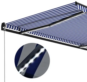 Toldo retrátil manual com LED 300x250 cm azul e branco