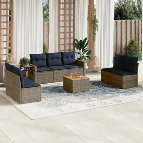 vidaXL 8 pcs conjunto sofás p/ jardim c/ almofadões vime PE cinzento