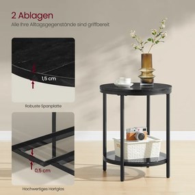 Mesa auxiliar de 2 níveis 45 x 55 cm (Ø x A) com estrutura preta e tampo preto com efeito mármore Preta