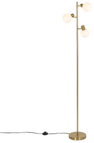 Candeeiro de pé dourado com vidro opalino 3-luzes ajustável - Anouk Art Deco