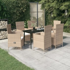 7 pcs conjunto de jantar para jardim com almofadões bege