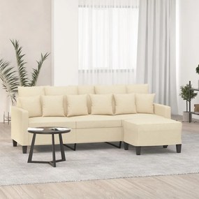 Sofá de 3 lugares com apoio de pés 180 cm tecido cor creme