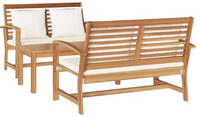 vidaXL Conjunto de Sofá de Jardim 3 pcs Natural Madeira de Teca Sólida