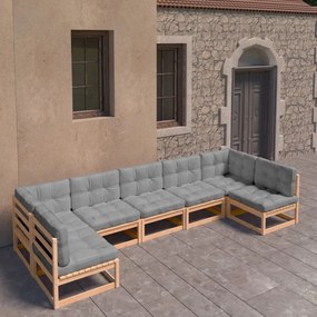 vidaXL 7 pcs conjunto lounge de jardim c/ almofadões pinho maciço