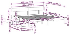 Cama sem colchão 180x200 cm madeira de pinho maciça branco