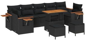 Conjunto de Sofá de Jardim vidaXL com 10 Peças com Almofadas Preto Vim