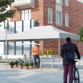 Tenda dobrável 300 x 445 cm Fácil montagem Bolsa de transporte com rodas 4 cordas 8 estacas, feiras, eventos, festas Bege