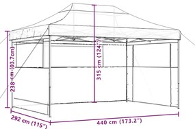 Tenda para festas pop-up dobrável c/ 3 paredes laterais laranja