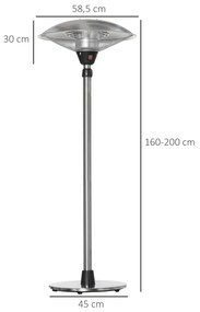Outsunny Aquecedor de Jardim Elétrico 3000W Aquecedor Infravermelho com 3 Níveis de Aquecimento Altura Ajustável Proteção IP44 para Terraço Pátio Ø58,5x160-200cm Prata