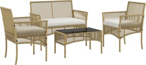 Outsunny Conjunto de Móveis de Jardim de Vime de 4 Peças de Varanda com 1 Sofá de 2 Lugares 2 Poltronas e Mesa de Centro Bege | Aosom Portugal