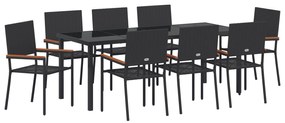 Conjunto de Jantar de 9 Peças Preto Rattan Poliéster