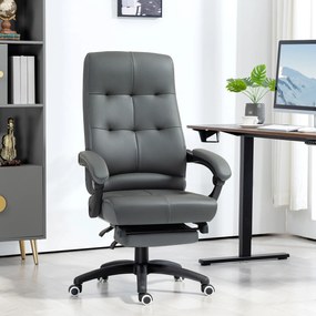 Cadeira de Escritório Ergonómica Giratória Reclinável Estofada em PU com Altura Ajustável 65x65x118-125 cm Cinza Escuro