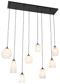 Candeeiro de suspensão Art Deco preto com vidro opalino 8 luzes - Hanne Art Deco