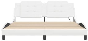 Estrutura cama c/ luzes LED 180x200 cm couro artificial branco