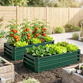 Conjunto de 2 Floreiras de Jardim Retangulares, 120 x 60 x 30,5 cm, Aço Galvanizado, Verde Escuro