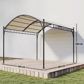 Pérgola de Jardim 3x3 m com Toldo UV30+ Estrutura de Metal Galvanizado Telhado Arqueado Pérgola para Exterior Creme