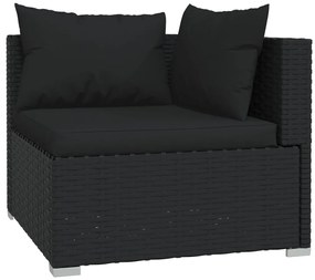 3 pcs conjunto lounge de jardim c/ almofadões vime PE preto
