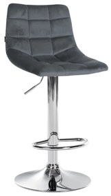 Banco de bar Jerry em veludo com estrutura cromada 87-108,5 x 43 x 46,5 cm Cinzento escuro