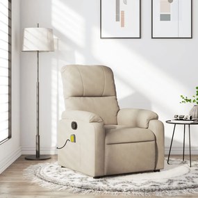 vidaXL Poltrona de massagens reclinável tecido de microfibra creme