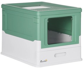 PawHut Caixa de Areia para Gatos Dobrável Caixa de Areia para Gatos Fechada com Bandeja Removível e Pá 47,5x35,5x36,7cm Verde | Aosom Portugal