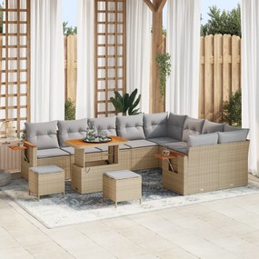 Conjunto de Sofá de Jardim vidaXL 12 Peças com Almofadas Bege Polietileno Acácia
