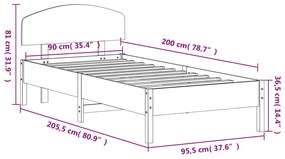 Estrutura de cama com cabeceira 90x200 cm pinho maciço branco