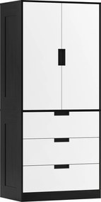 HOMCOM Roupeiro 2 Portas com 3 Gavetas, Roupeiro Moderno com Barra de Cabideiro, para Quarto, Preto Branco | Aosom Portugal
