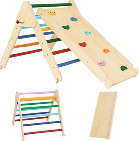 AIYAPLAY Triângulo Escalada Madeira 2 em 1 Crianças 18-48 Meses Rampa Deslizar Escalar 147x64,5x63 cm Seguro Divertido Multicor | Aosom Portugal