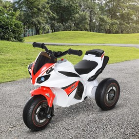 Andarilho de brincar para crianças em forma de moto de corrida, com efeitos musicais e luminosos, e porta-bagagens, vermelho e branco