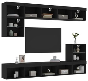 vidaXL 8 pcs móveis de parede p/ TV c/ LEDs derivados de madeira preto