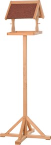 Comedouro para pássaros de exterior com suporte, teto resistente às intempéries, madeira maciça, 55 x 55 x 144 cm, madeira natural
