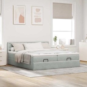Estrutura cama otomana colchões 180x200cm veludo cinzento claro