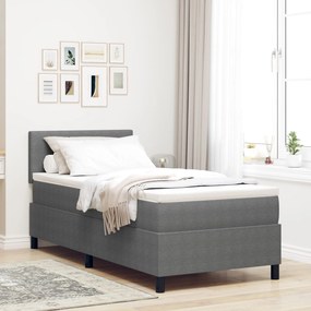 Cama Box Spring com Colchão e Luz LED Cinza 90x200 cm Tecido Cotelê