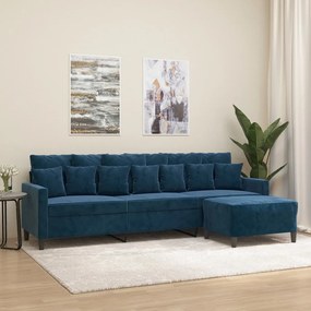 vidaXL Sofá de 3 lugares com apoio de pés 210 cm veludo azul