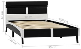 Estrutura de cama c/ LED 90x200 cm couro artificial preto