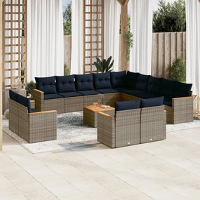 vidaXL 14 pcs conjunto sofás p/ jardim c/ almofadões vime PE cinzento