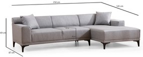 Sofá de Canto Petra – Cinzento Claro – 145 x 250 cm
