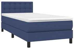 Cama box spring c/ colchão e LED 100x200 cm tecido azul