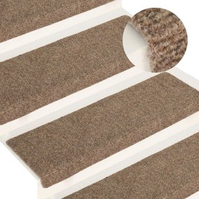 vidaXL Tapetes de escada 15 pcs 65x21x4 cm tecido agulhado cor creme
