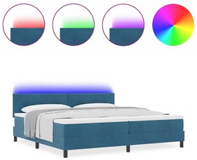 Cama Box com Colchão e LED Azul Escuro 200x200 cm Veludo