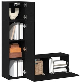 Conjunto de Mobiliário de TV de 3 Peças em Carvalho Preto, Feito de Ma