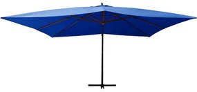 Guarda-sol cantilever c/ poste de madeira 400x300 cm azul