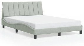 Estrutura de cama c/ luzes LED 140x200 cm veludo cinzento-claro