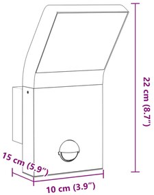 Candeeiros parede LED exterior c/ sensor 2 pcs alumínio preto