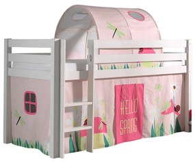 Conjunto Cama alta de Criança PINO 90 x 200 cm + estrado + escada + cortina + túnel Primavera Branca