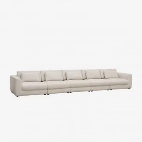 Sofá Modular De 5 Peças Com Encosto De Cabeça Regulável Em Altura Estofado Em Chenille Cataline Chenille Bege Creme - Sklum