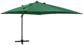 Guarda-sol jardim cantilever c/ poste e luzes LED 300 cm verde