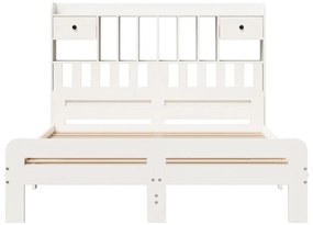 Cama com estante sem colchão 150x200 cm pinho maciço branco