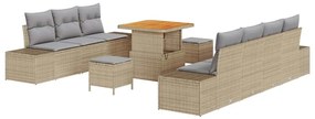 Conjunto de Sofá de Jardim de 10 Peças com Almofadas Bege Rattan Polié
