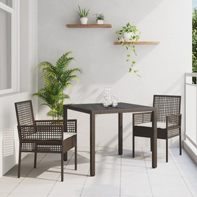 Conjunto de Jantar de Jardim 3 Peças com Almofadas Castanho Polyrattan